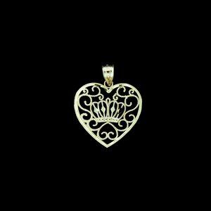 10K Yellow Gold Diamond Cut Heart & Crown Pendant